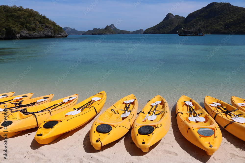 Kayaking on the beach at Ang Thong Island.Thailand 