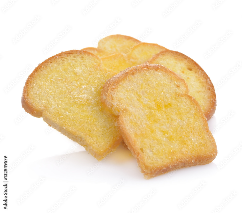 butter crispy bread topping sugar on white background