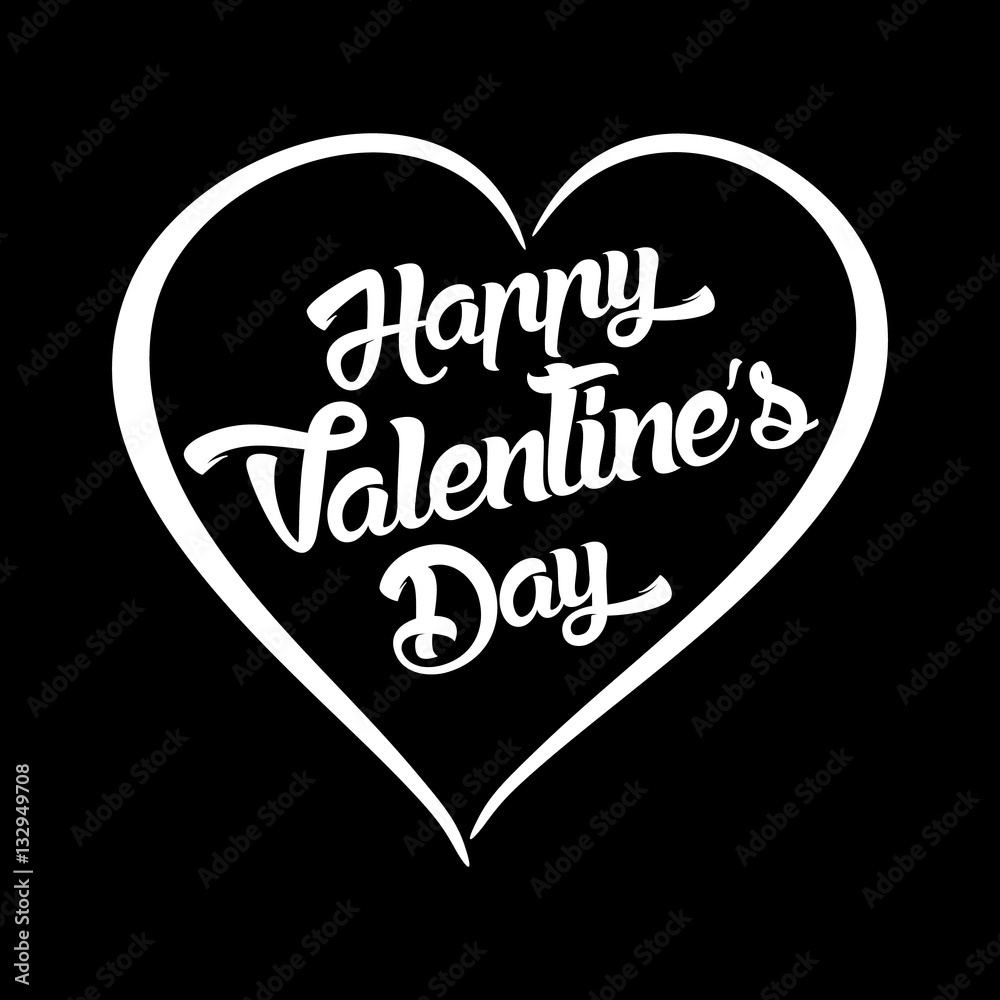 Happy Valentines Day handwritten lettering design text isolated on black background. 