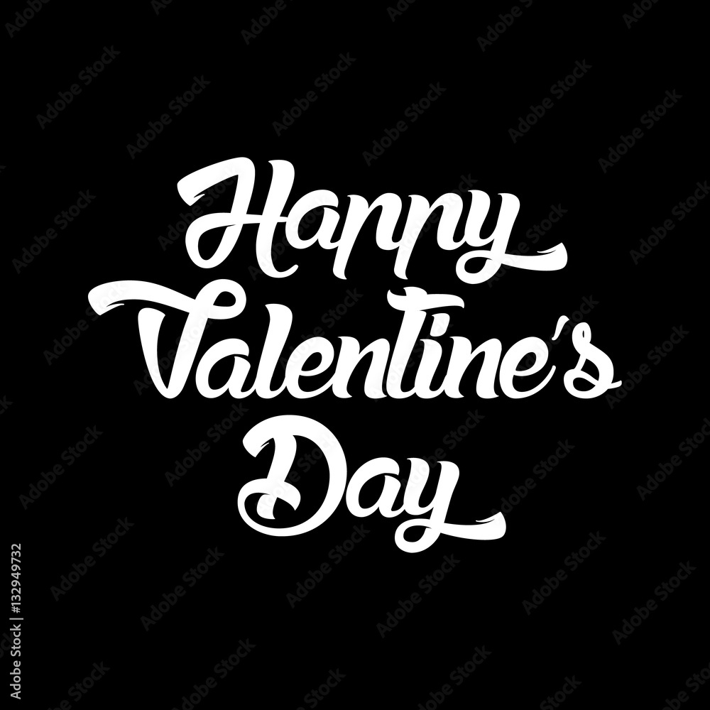 Happy Valentines Day handwritten lettering design text isolated on black background. 