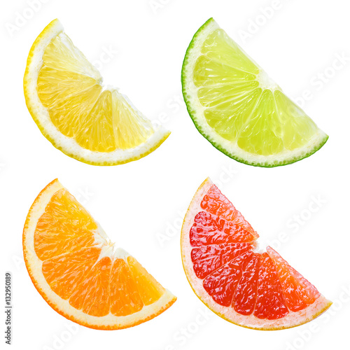 Schilderij op canvas Citrus fruit. Orange, lemon, lime, grapefruit. Slices isolated o