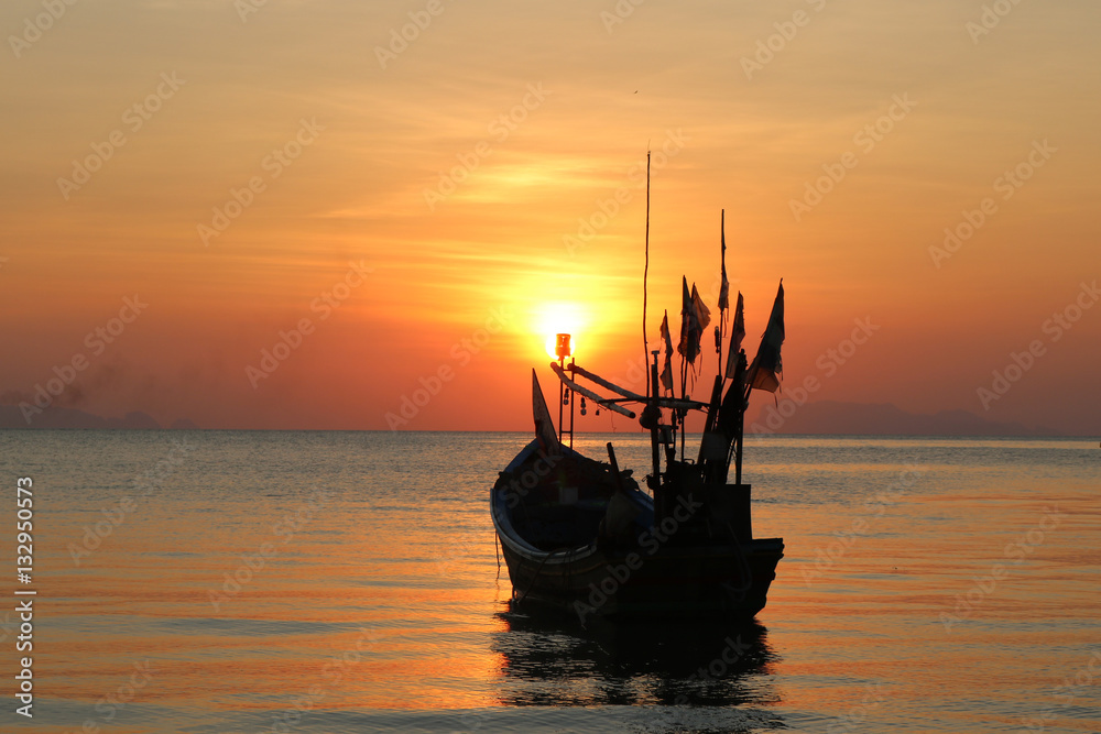 long tail boat with sunset at nathon beach samui island 