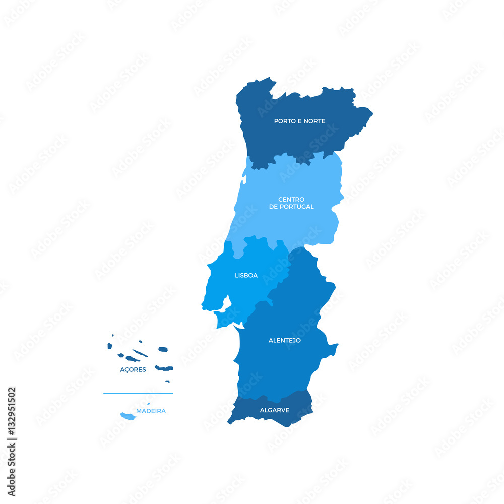 Naklejka premium Portugal Regions Map