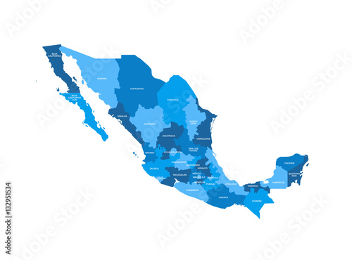 Canvas Print Mexico Regions Map