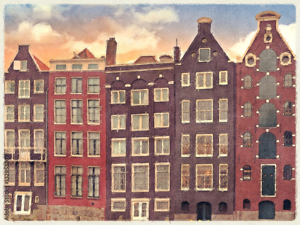 Amsterdam Merchant Houses Watercolour