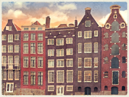 Obraz na płótnie Amsterdam Merchant Houses Watercolor
