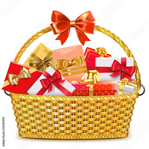 Vector Wicker Basket with Gifts