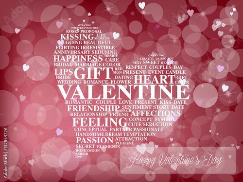 Valentine heart shape made from love words on beautiful background