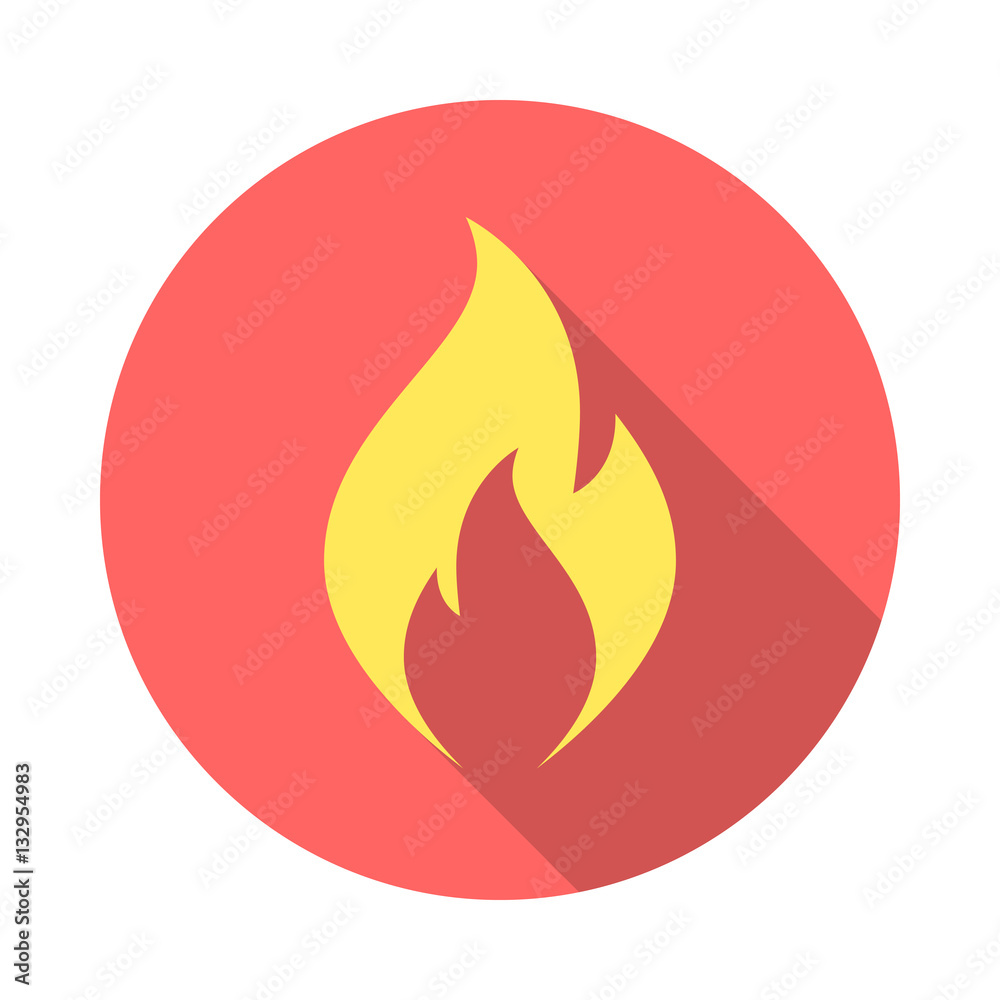 Fire flame icon with long shadow. Flat design style. Round icon. Fire flame silhouette. Simple circle icon. Modern flat icon in stylish colors. Web site page and mobile app design vector element. Fire flame icon with long shadow. Flat design style. Round icon. Fire flame silhouette. Simple circle icon. Modern flat icon in stylish colors. Web site page and mobile app design vector element.
