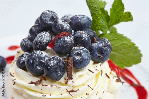 Meringue cake Pavlova with blueberry