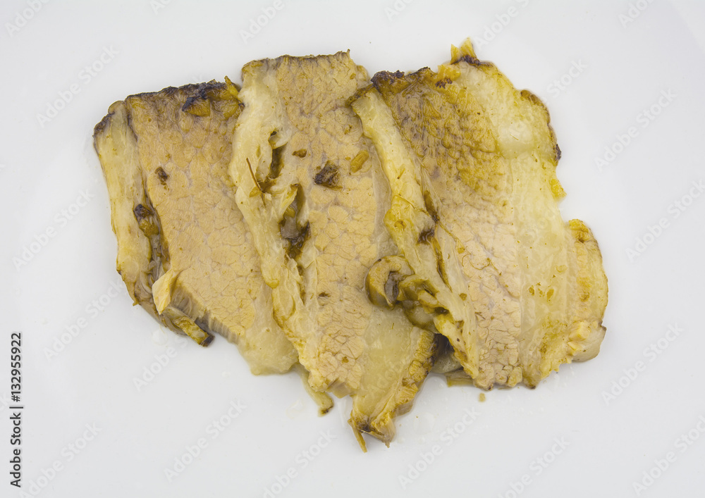 Boiled pork slice on white Boiled pork slice on white