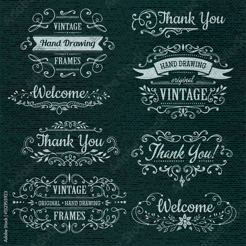 hand-drawing vintage flourishes and frames.