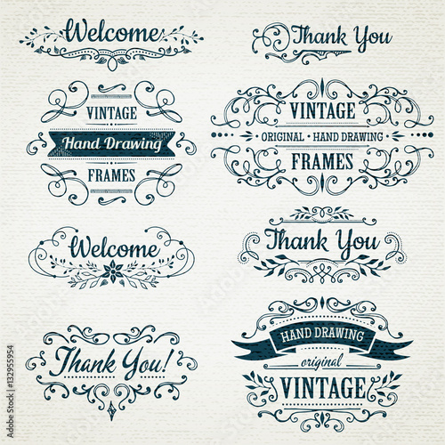 hand-drawing vintage flourishes and frames.
