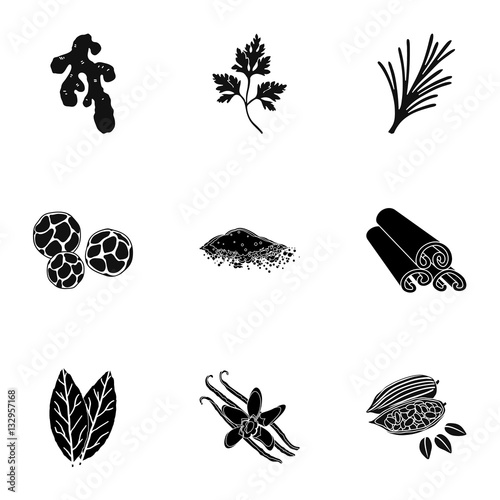 Herb and spices set icons in black style. Big collection of herb and spices vector symbol stock illustration
