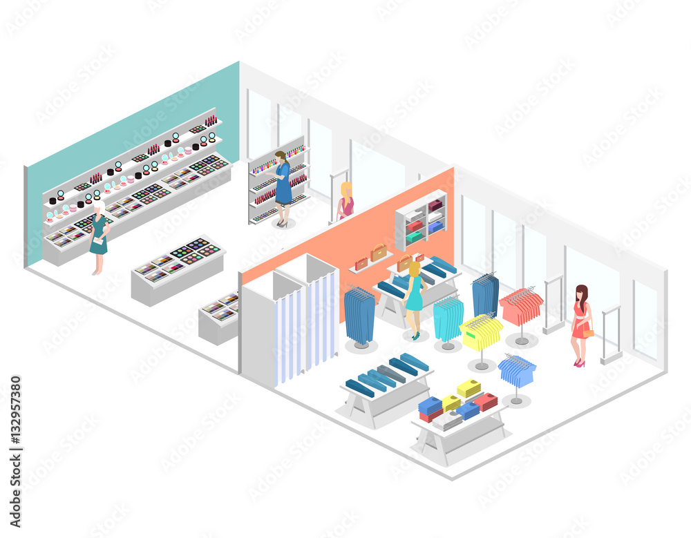 isometric interior of shopping mall. Flat 3d vector isometric interior of shopping mall. Flat 3d vector