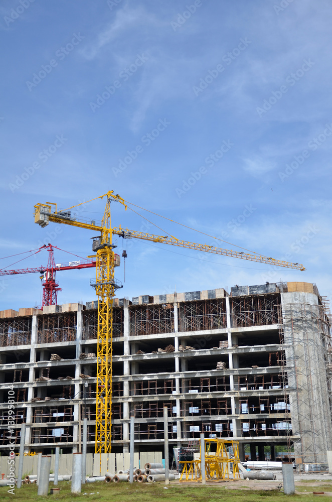 Crane and building construction site Crane and building construction site