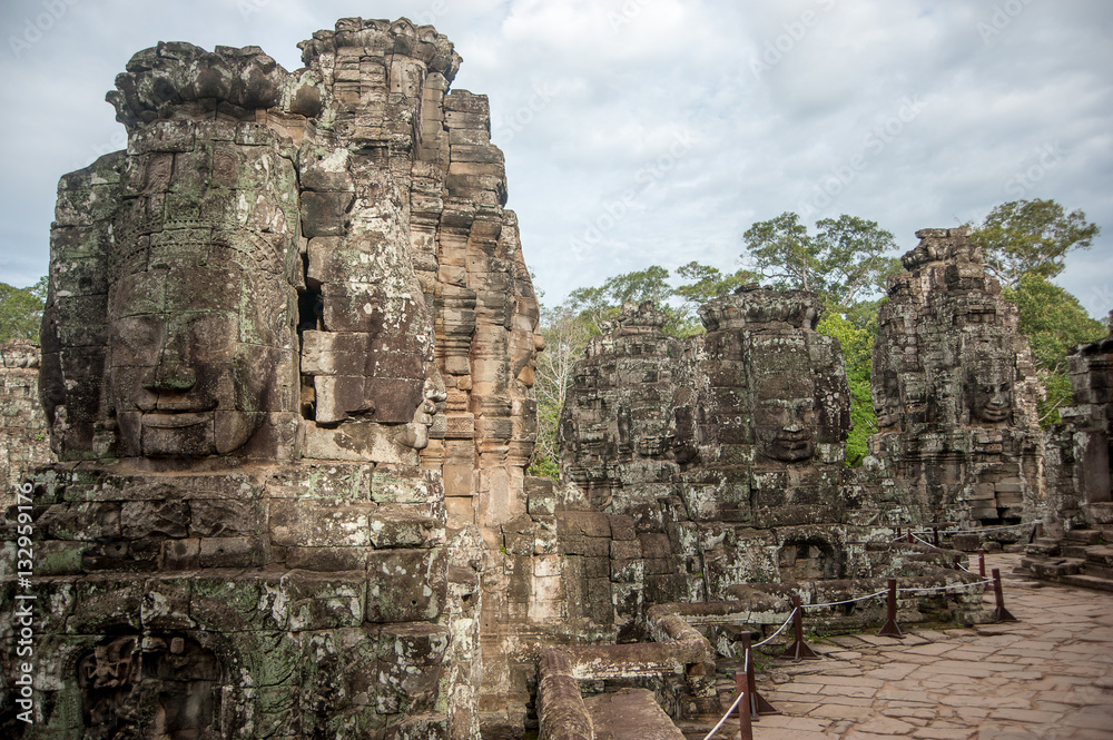 Stone murals and sculptures Bayon Temple Angkor Thom, Cambodia.