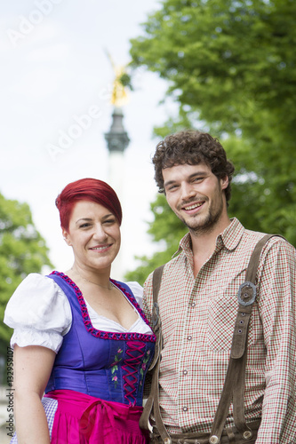 Young couple in front of Friedensengel monument photo