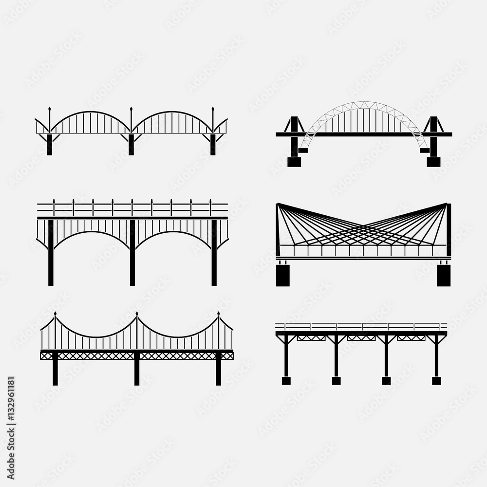 set of silhouette bridge icons bridges, suspension Stock Vector | Adobe ...