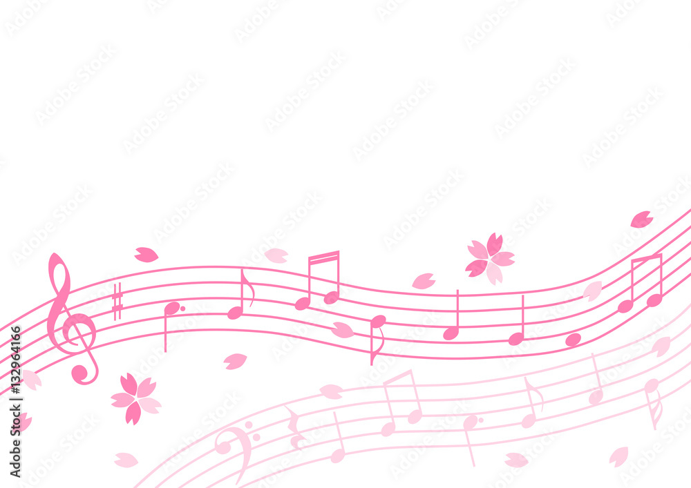 五線譜上の音符と桜の背景イラスト素材庫向量圖| Adobe Stock