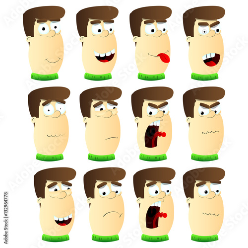 Vector Illustrated Cartoon Male Emotion face set.