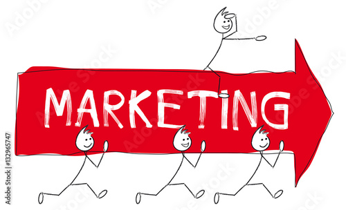 personnages qui portent une flèche avec texte marketing