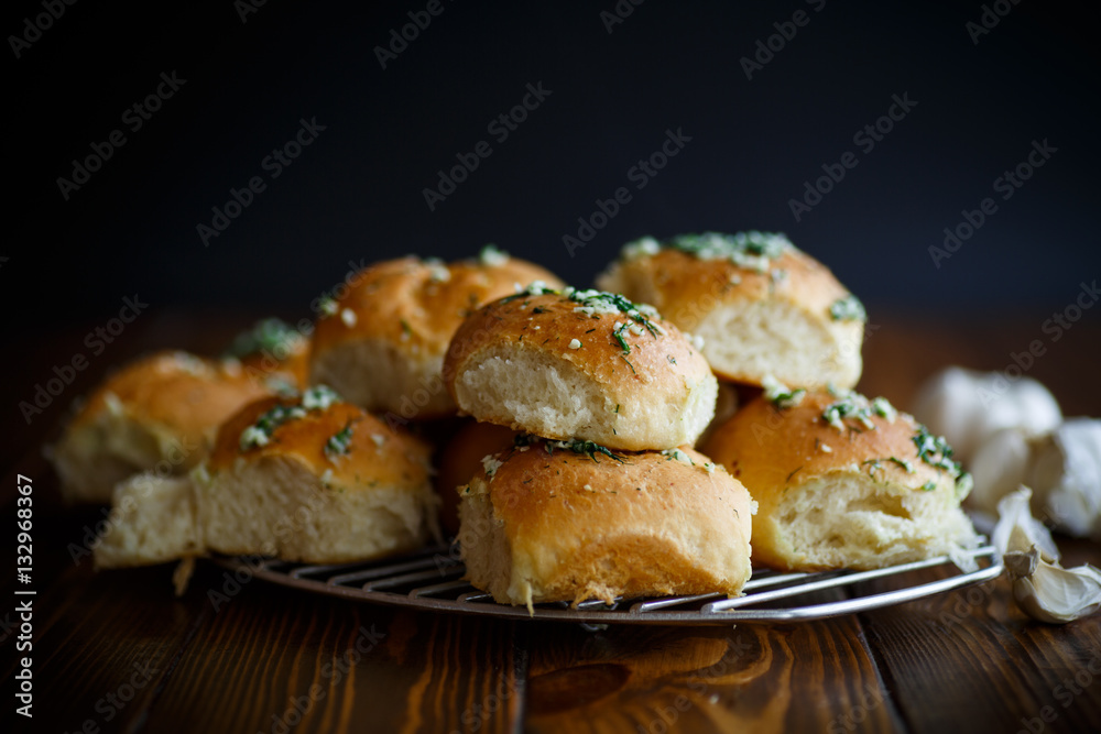 lush homemade buns with garlic and dill