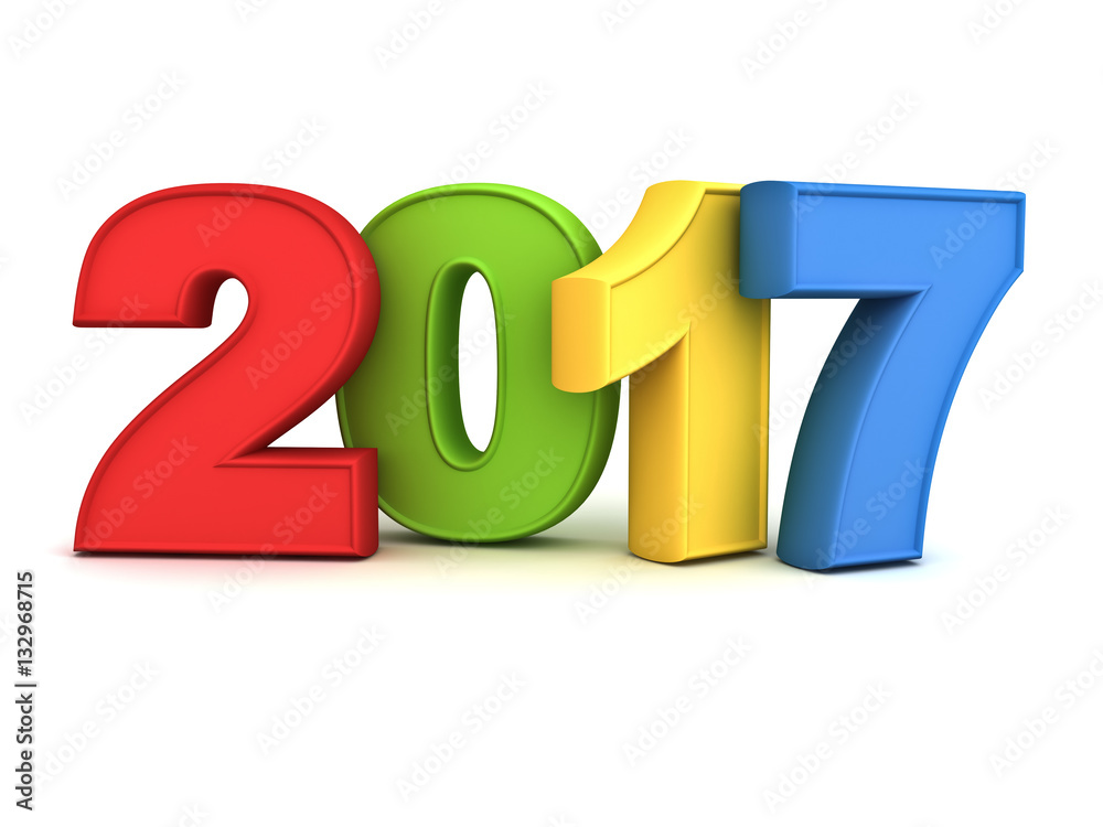Happy new year 2017 3D colorful text isolated over white background with reflection and shadow 3D rendering Happy new year 2017 3D colorful text isolated over white background with reflection and shadow 3D rendering