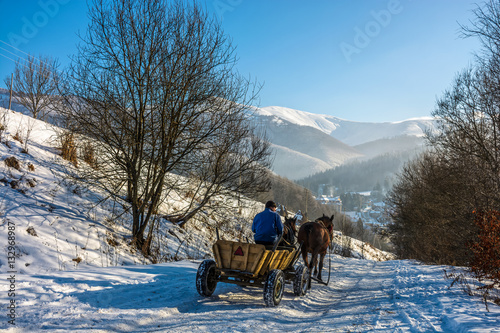 winter rural traffic in mountains