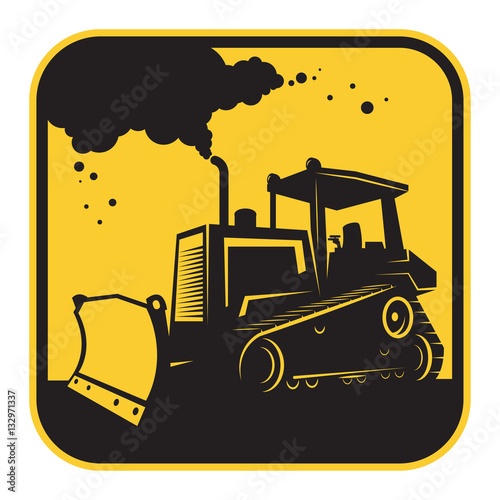 Bulldozer or tractor danger sign or symbol