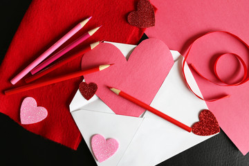 Heart Shaped Valentine's Day Homemade Card in Envelope with Draw