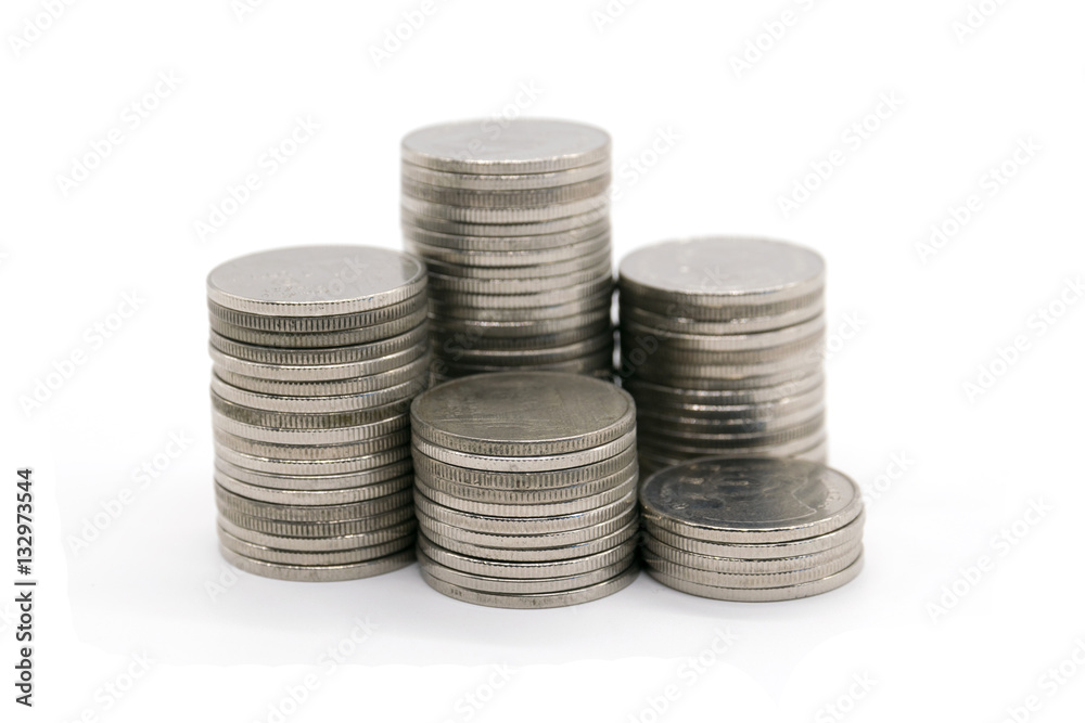 coins stacked on white background coins stacked on white background