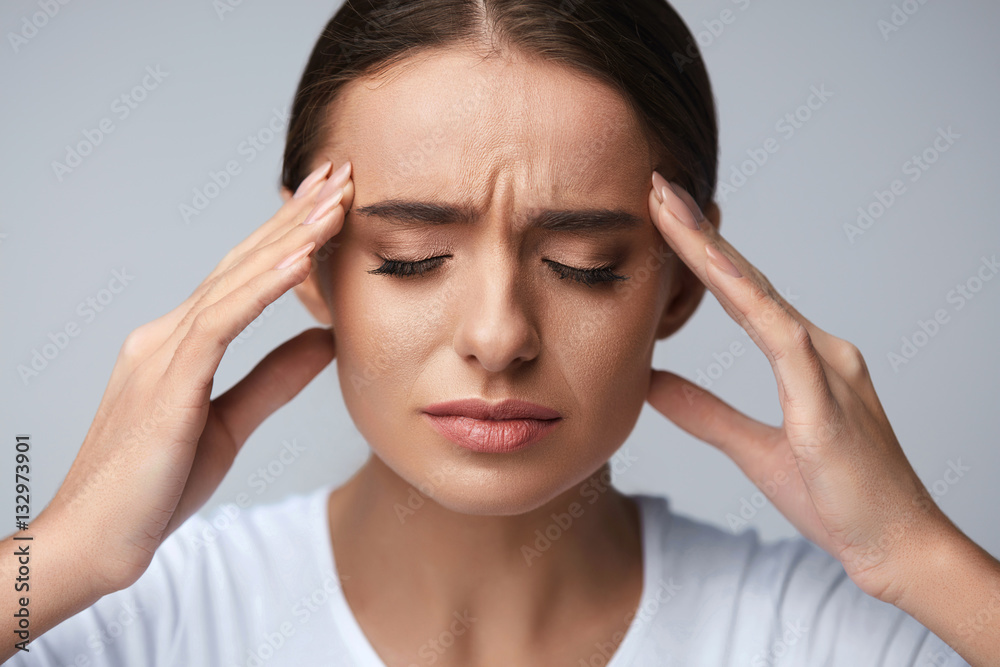 Health. Beautiful Woman Having Strong Headache, Feeling Pain Health. Beautiful Woman Having Strong Headache, Feeling Pain