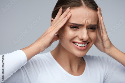 Wallpaper Mural Headache Pain. Beautiful Woman Having Painful Migraine. Health Torontodigital.ca