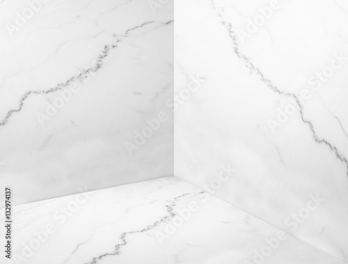 Empty white glossy marble corner studio room background,Mock up © weedezign