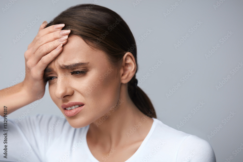 Woman Pain. Girl Having Strong Headache, Suffering From Migraine Woman Pain. Girl Having Strong Headache, Suffering From Migraine