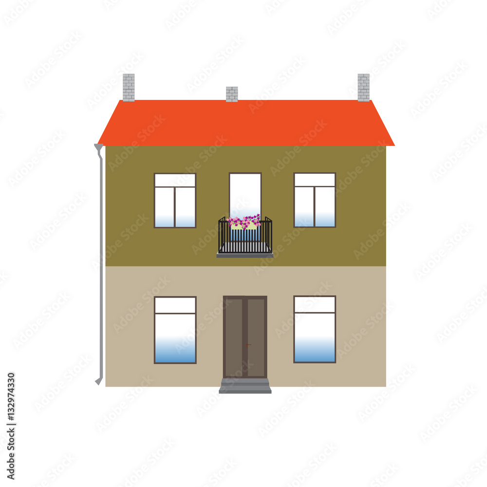 The two-storeyed house with an orange roof The two-storeyed house with an orange roof