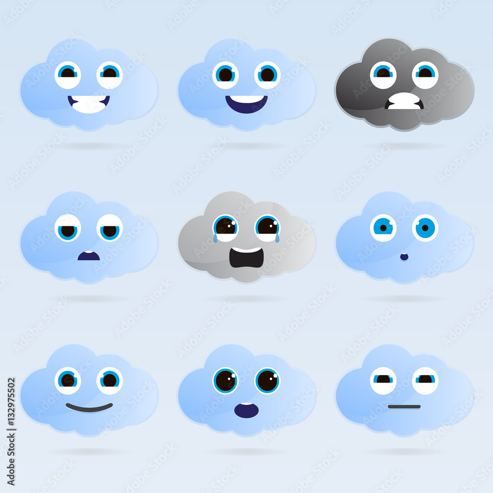 Set of cute cloud emoticons. Set of cute cloud emoticons.