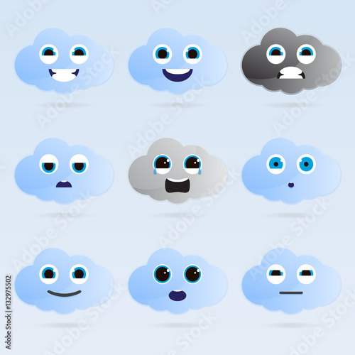 Set of cute cloud emoticons.