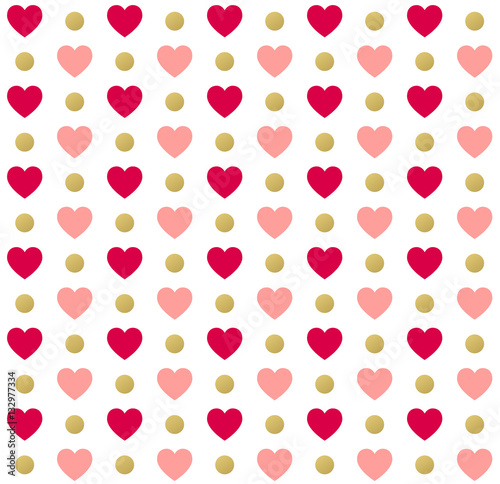 Seamless Valentines day polka dot red pattern with hearts. Vector