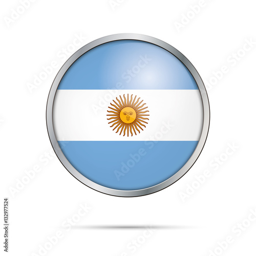 Vector Argentinian flag button. Argentina flag in glass button style with metal frame