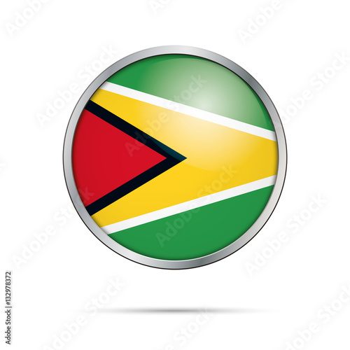 Free Download Vector Guyanese flag Button. Guyana flag in glass button style with metal frame - GFXLoad