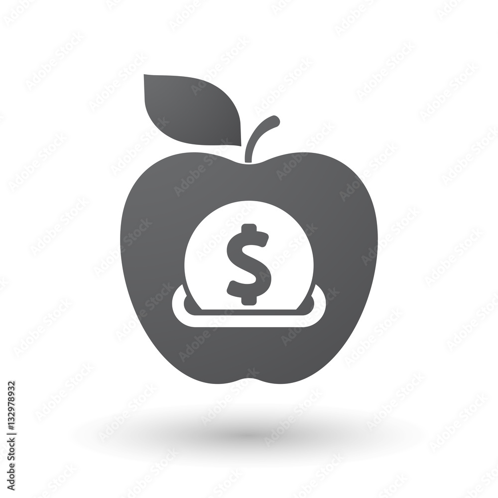 Isolated apple with a dollar coin entering in a moneybox Isolated apple with a dollar coin entering in a moneybox