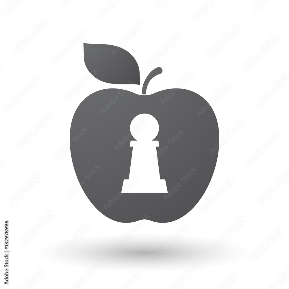 Isolated apple with a pawn chess figure Isolated apple with a pawn chess figure