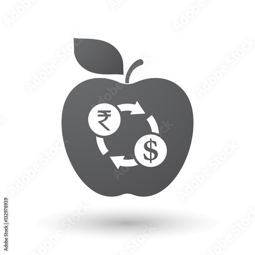 Isolated apple with  a rupee and dollar exchange sign