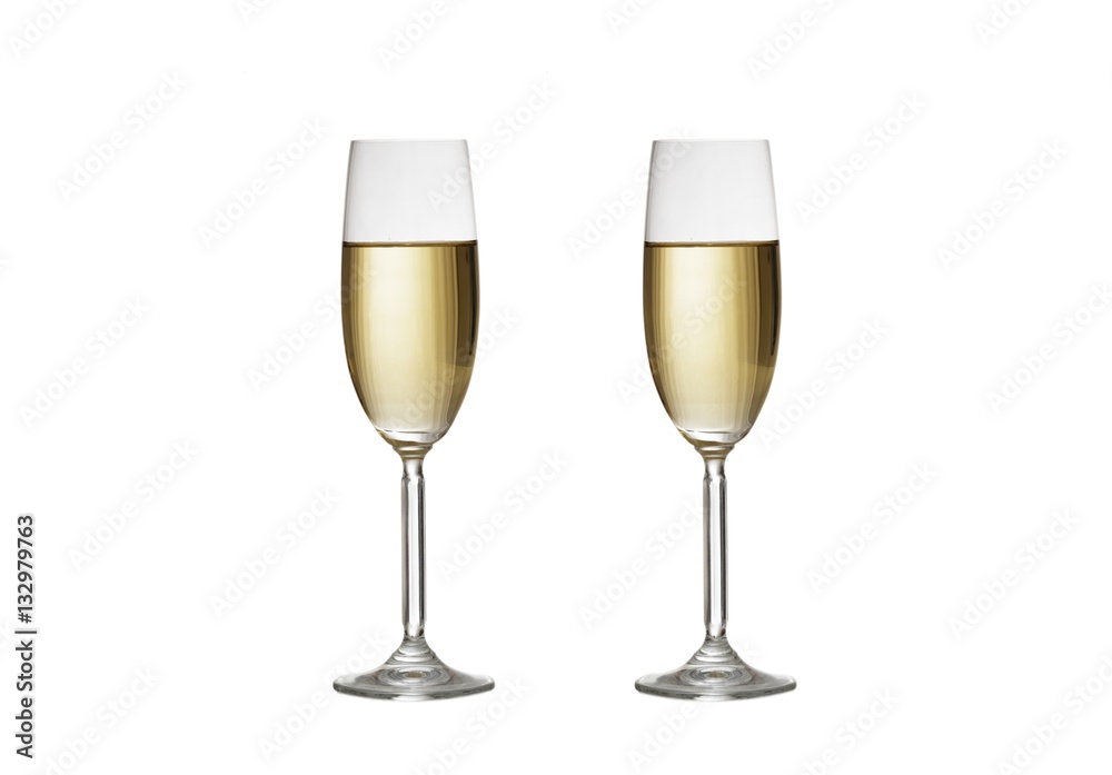 Glasses of champagne on white background. 3d illustration