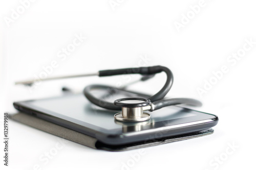 Stethoscope and mobile phone.