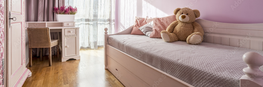 Pink girl room with bed