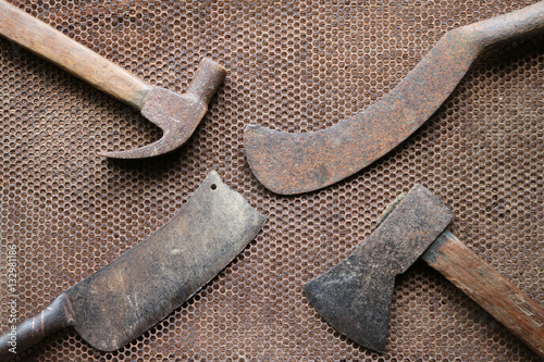 Old axe hammer and knife. 
