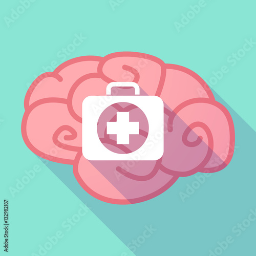 Long shadow brain with  a first aid kit icon